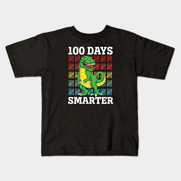 100 Days Smarter Rawr Dinosaur Teacher Students Kids T-Shirt by Pop Cult Store